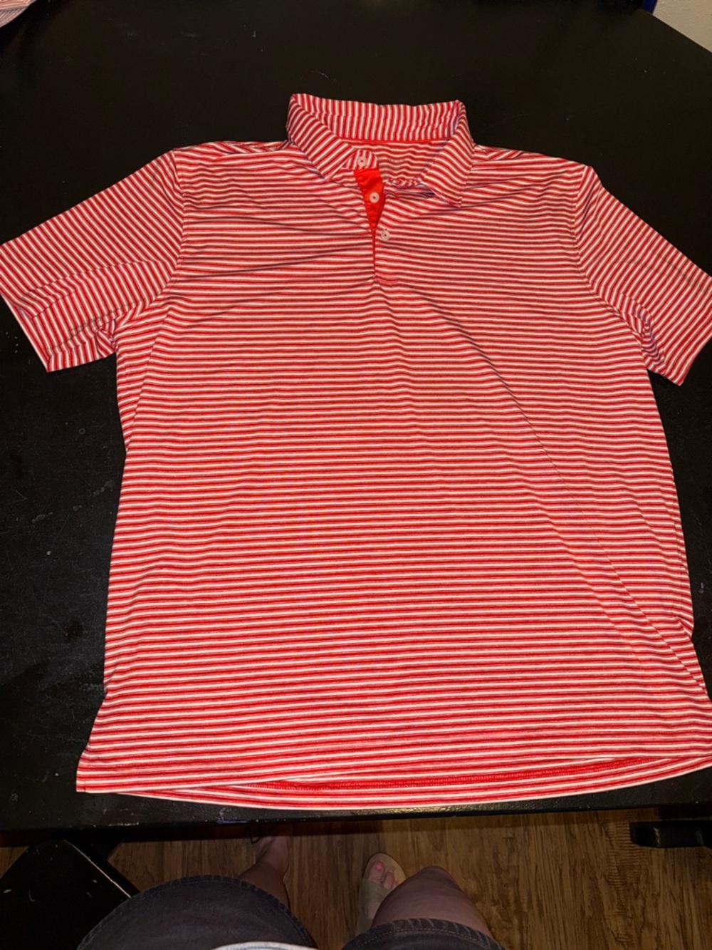 Michel Rouen Red and White Striped Polo